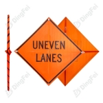 Roll Up Sign & Stand - Uneven Lanes Road Work Area Reflective Roll Up Message Signs