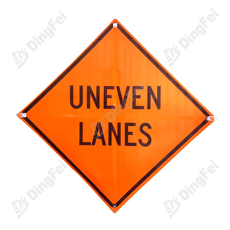 Uneven Lanes Road Work Area Reflective Roll Up Message Signs - 