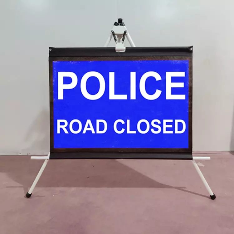 Police Road Closed Reflective Roll Up Tripod Sign | Prismatic ...